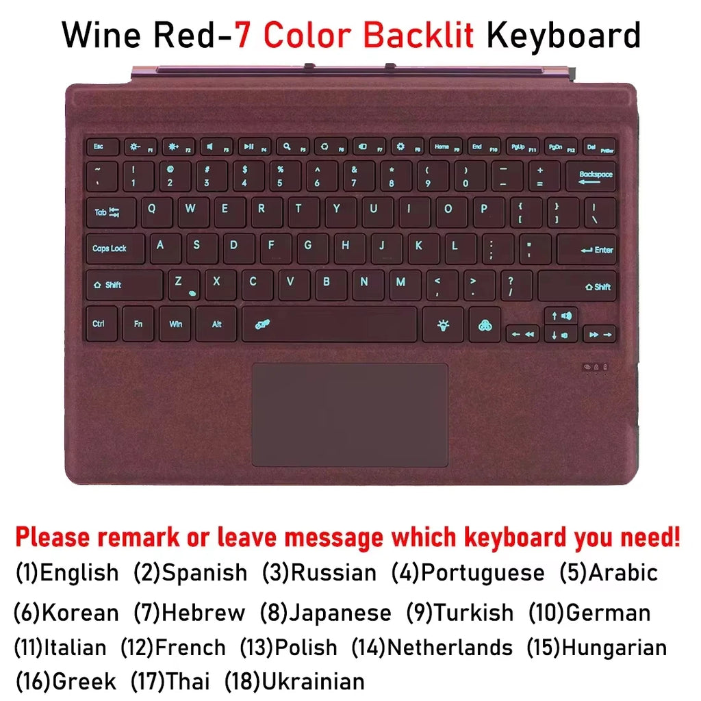 Teclado Bluetooth Retroiluminado para Microsoft Surface Pro 3 4 5 6 7 7+/Microsoft Surface Pro 8 9 10 11 X 13inch, Teclado Trackpad Teclado Sem Fio,Teclado português