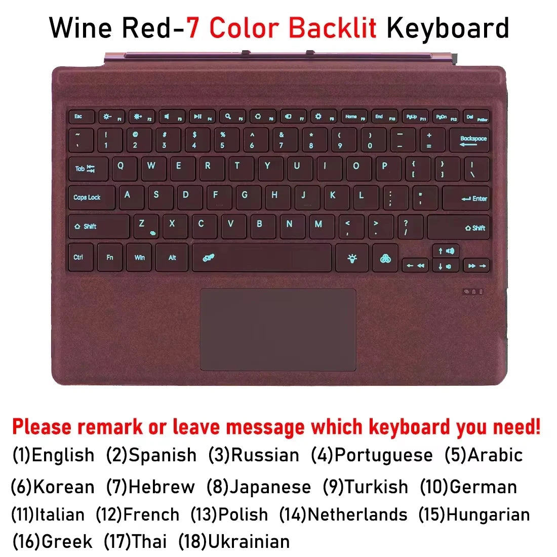 Teclado Bluetooth Retroiluminado para Microsoft Surface Pro 3 4 5 6 7 7+/Microsoft Surface Pro 8 9 10 11 X 13inch, Teclado Trackpad Teclado Sem Fio,Teclado português