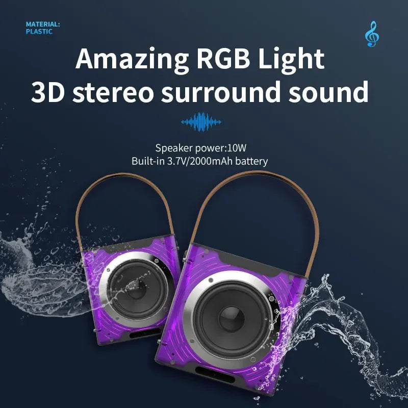 Alto-falante bluetooth de karaokê de alta potência, luz de ritmo musical 360, subwoofer estéreo surround sem fio com microfone duplo, suporte para telefone