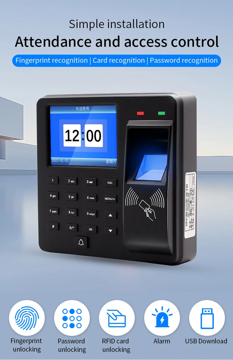 125khz rfid biométrico impressão digital comparecimento do tempo relógio gravador reconhecimento de funcionário verificar em tempo gravação porta controle acesso