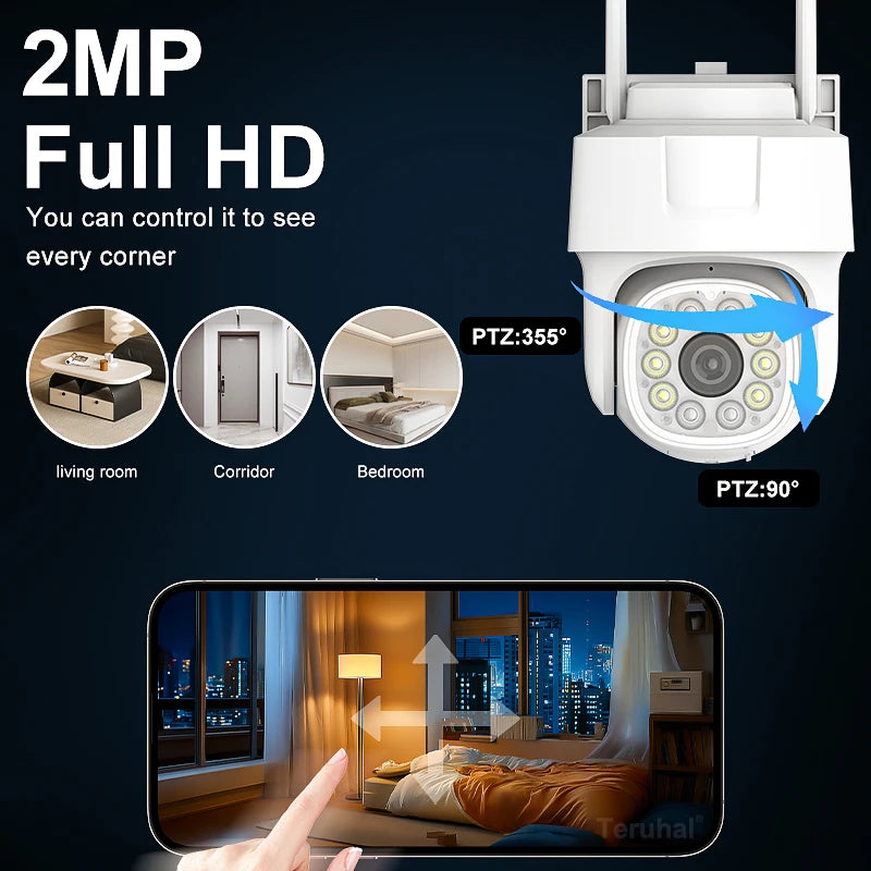 Câmera de Segurança IP Sem Fio 1080P HD para Exterior com Visão Noturna, Câmera de Vigilância Residencial à Prova d'Água para Segurança