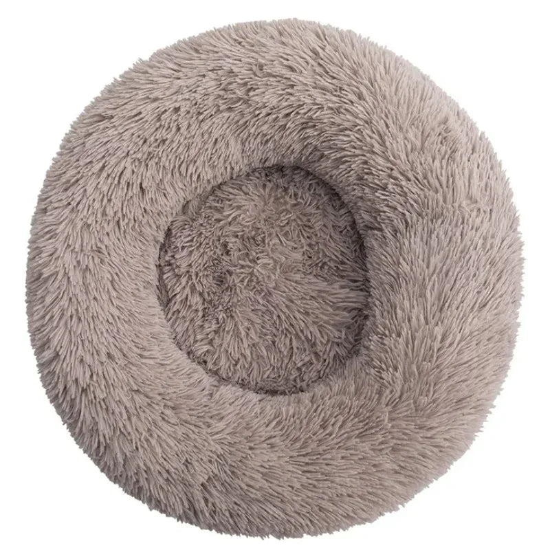 Cama redonda de pelúcia longa super macia, casa de dormir quente para cães e gatos médios, 40-90cm, inverno