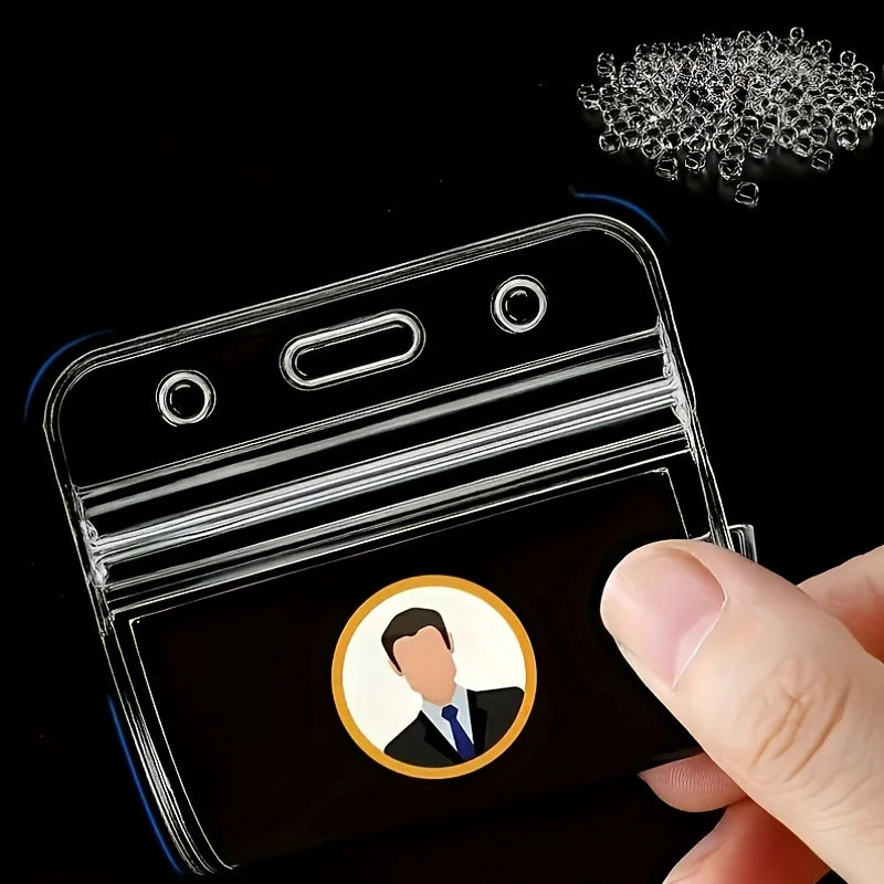 Porta-cartões transparente à prova d'água com cordão, capa de cartão de identificação de plástico com zíper resselável para escritório e escola