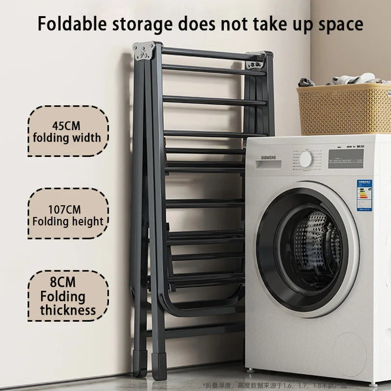 Casa interior dobrável vertical vloth rack de secagem varanda aço roupas rodas secador removível colcha torre prateleira suporte lavanderia