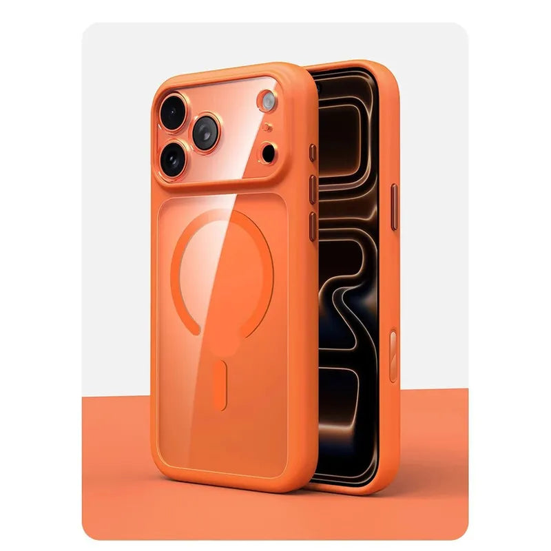 Magnetic Business Simplicity Shockproof Orange Bumper Camera Button Case For iPhone 17 Pro Max Clear Lens PC Cover For Magsafe