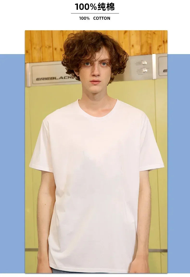 100% algodão sólido tshirts dos homens de manga curta moda marca tendência branco preto roupas t mulher produtos personalizados verão