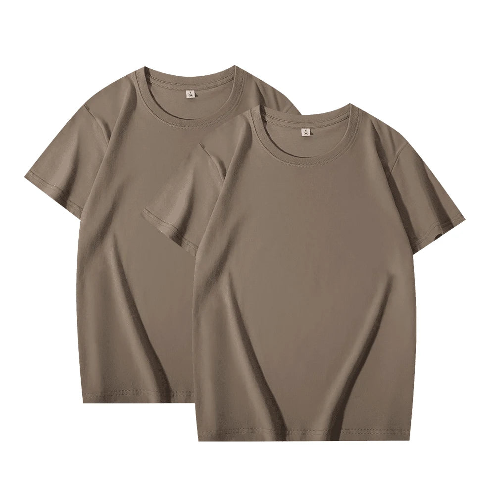 2 pçs cor sólida camiseta 100% algodão masculino feminino branco o-pescoço solto de manga curta modelos básicos all-match camiseta casal topos preto