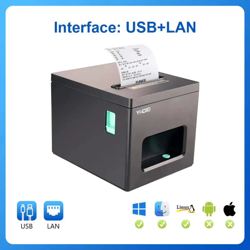 YHD-8390 Thermal Printer,80mm USB/USB+LAN/USB+BT/USB+BT+LAN+WIFI/USB+WIFI ESC/POS Printer, Compatible with Windows/Linux/MAC OS