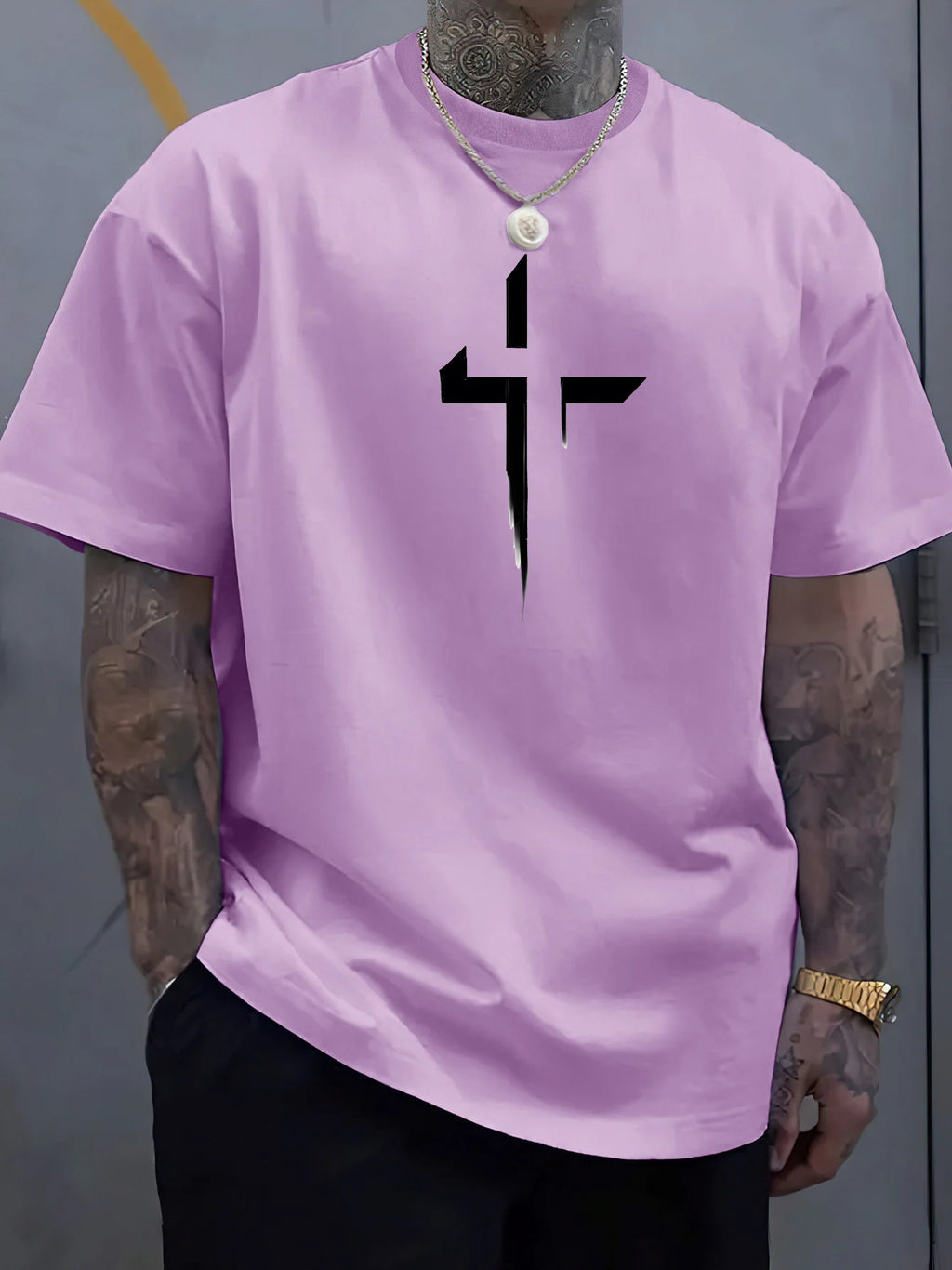 Verão masculino 100% algodão puro casual solto plus size cruz criativo impresso esportes confortável em torno do pescoço manga curta camiseta