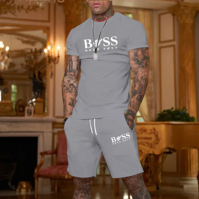 Conjunto de shorts masculinos, conjunto de duas peças, roupas de grife de luxo, liga elegante, academia, 2025