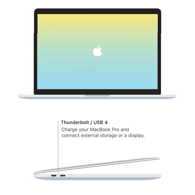 2022 MacBook Pro M2 chip 13 polegadas Touch Bar, Touch ID CPU de 8 núcleos e GPU de 10 núcleos 256G/512G/1TB 8G/16G/24G RAM.