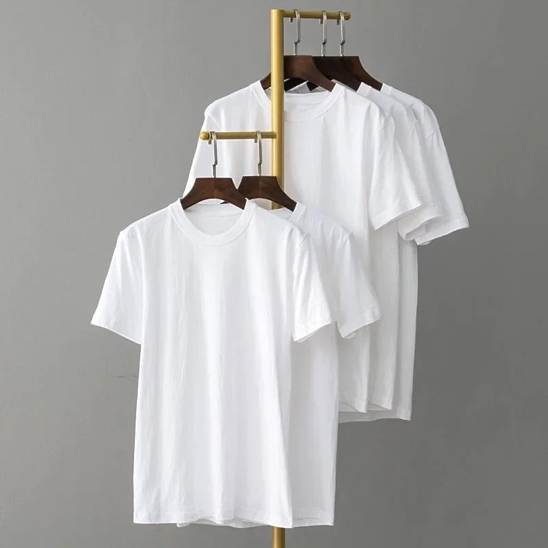 Camiseta de manga curta de algodão 200gCVC unissex gola redonda sólida preta branca respirável verão casual top para homens e mulheres