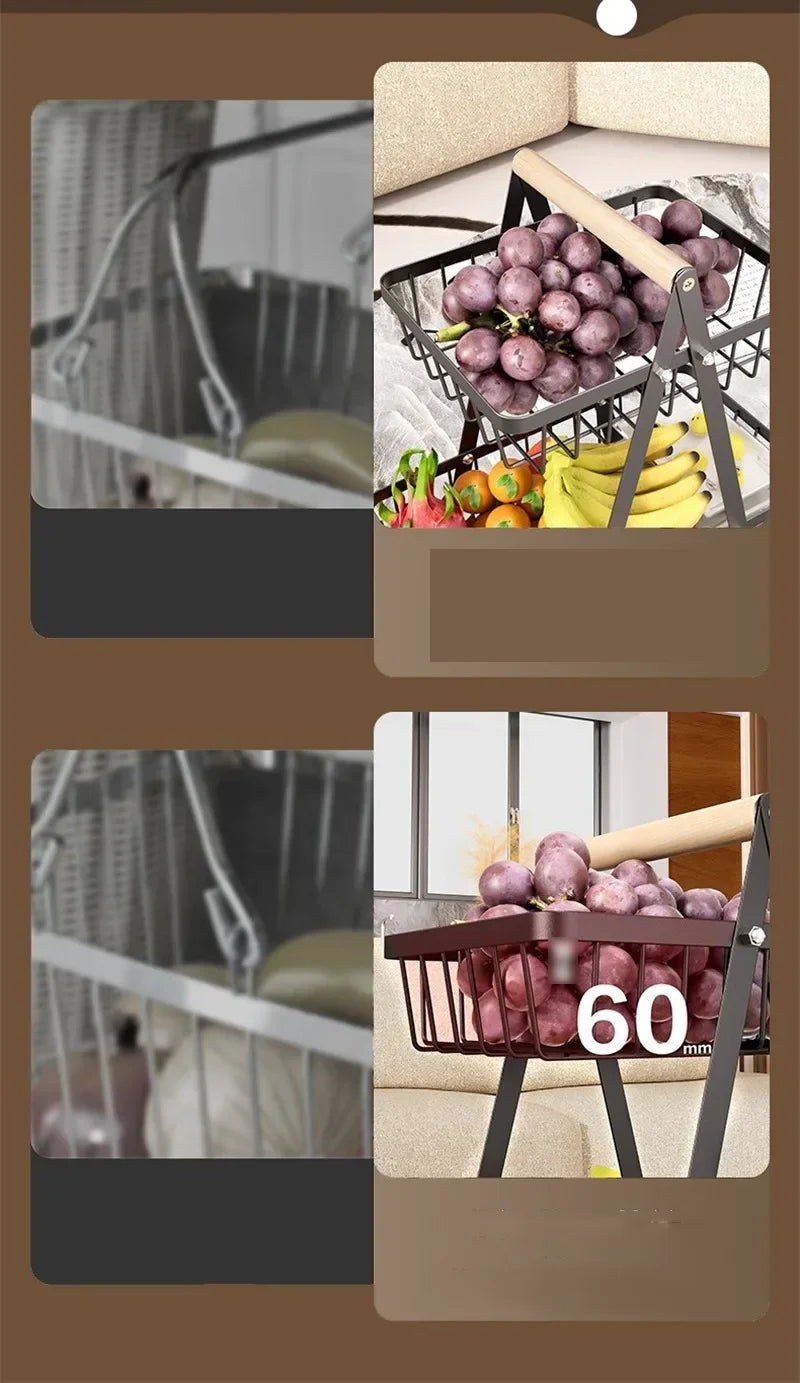2025 novo portátil ferro cozinha rack de armazenamento multifuncional cesta de frutas multi-camada lanche prateleira de armazenamento