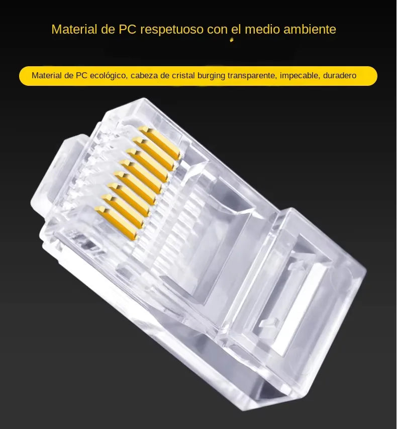 100 peças conector rj45 cat6 passagem através dos conectores cristal final banhado a ouro 8p8c crimpagem utp padrão rede ethernet plugue modular