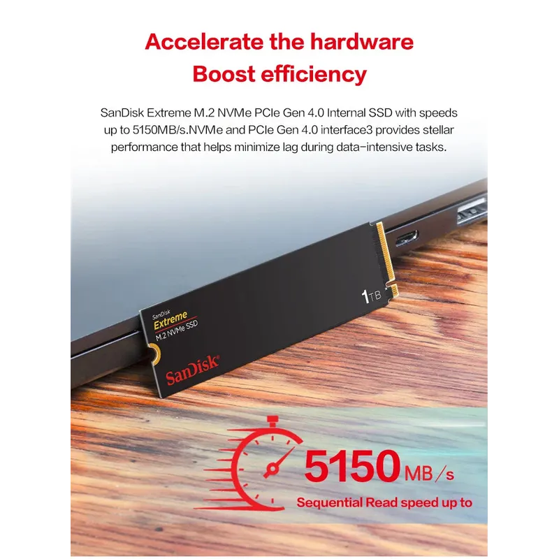 SanDisk Extreme SSD M.2 NVME PCle Gen4.0 500GB1TB2TB Sequential Read speed up to5150MB/s M.2 2280 PCIe Gen3x4Solid State Drive