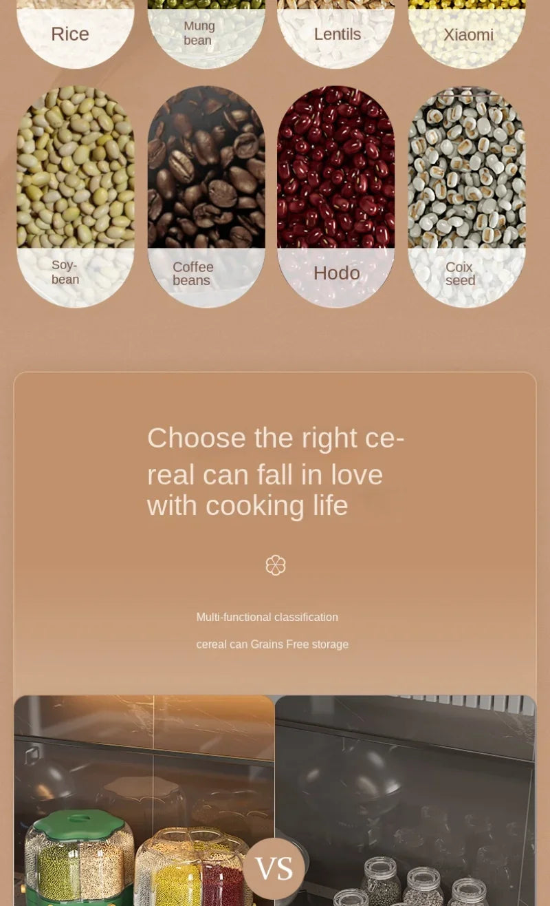 Dispensador rotativo de grãos para armazenamento de alimentos Grande recipiente selado Barril de arroz Dispensador de cereais Organizador de suprimentos de cozinha 6kg