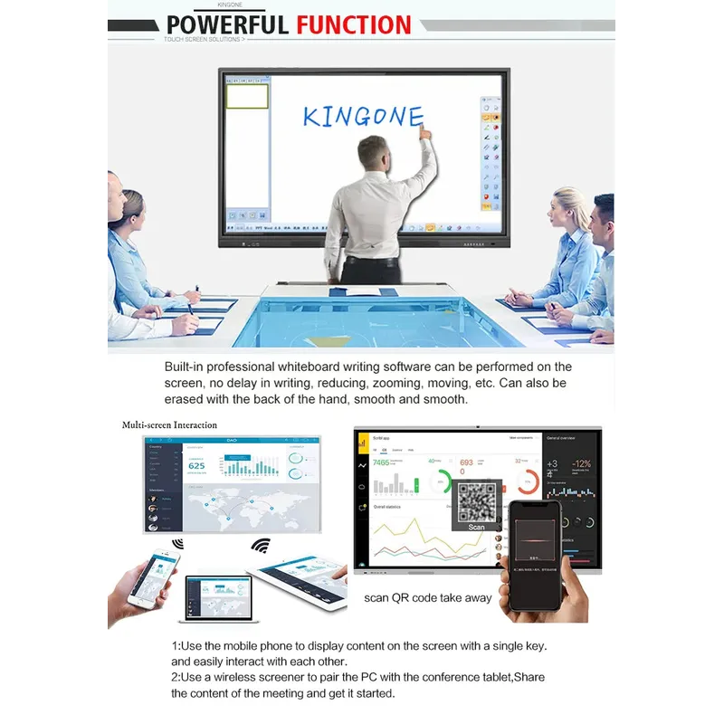 Factory price 86 inches tempered glass large size classroom school digital touch screen interactive digital whiteboard