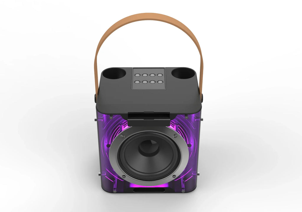 Alto-falante bluetooth de karaokê de alta potência, luz de ritmo musical 360, subwoofer estéreo surround sem fio com microfone duplo, suporte para telefone