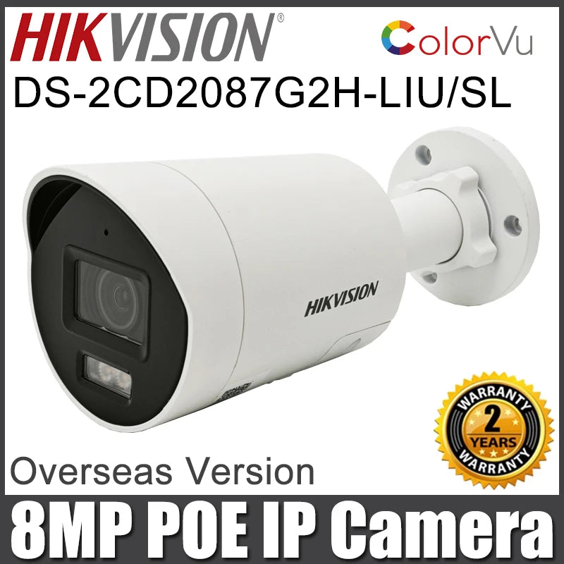 Hikvision original DS-2CD2087G2H-LIU/sl 4k bala câmera ip vigilância 8mp colorvu captura facial luz estroboscópica alarme de áudio