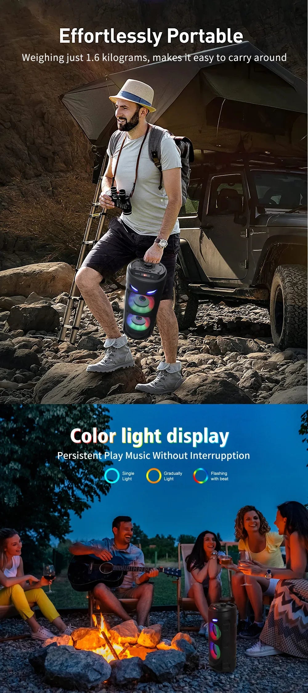 Portátil karaokê bluetooth 5.0 alto-falante colorido led luz soundbar coluna subwoofer sem fio alta fidelidade boombox para casa festa ao ar livre