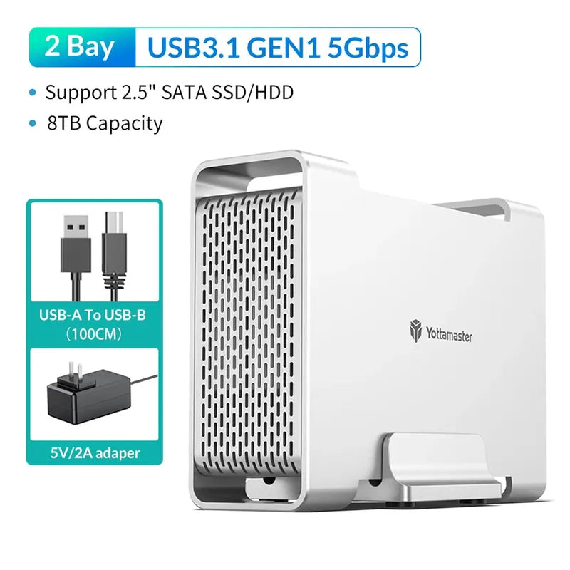 Yottamaster SATA RAID Hard Drive Enclosure 2.5" 3.5" SATA HDD SSD Enclosure with 32TB Max & RAID 0/1/SPAN RAID Hard Disk Storage