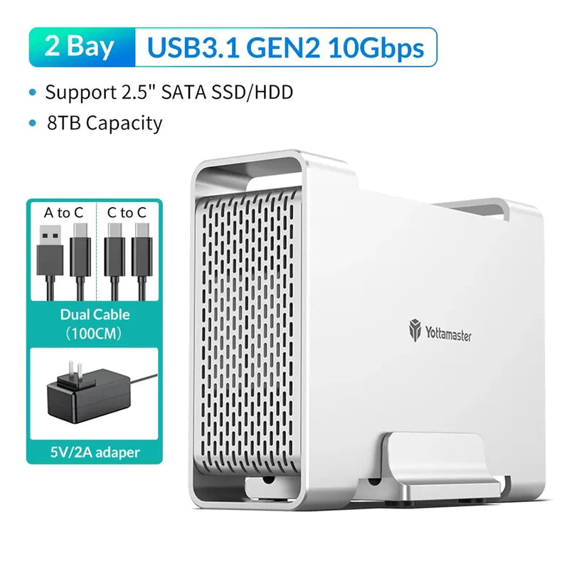 Yottamaster SATA RAID Hard Drive Enclosure 2.5" 3.5" SATA HDD SSD Enclosure with 32TB Max & RAID 0/1/SPAN RAID Hard Disk Storage