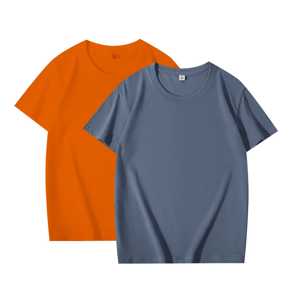 2 pçs cor sólida camiseta 100% algodão masculino feminino branco o-pescoço solto de manga curta modelos básicos all-match camiseta casal topos preto