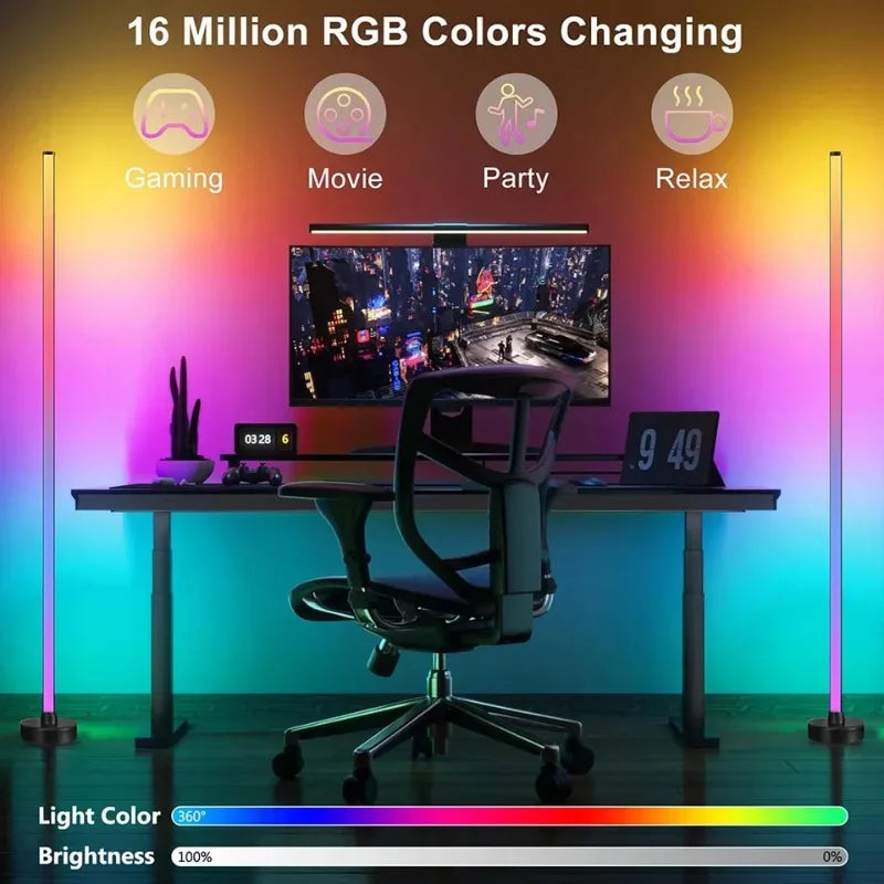 Luminária de Piso LED Inteligente RGB com Controle Remoto e APP, Sincronização Musical, Iluminação de Canto, Temporizador, Luminária Moderna para Sala de Estar e Jogos