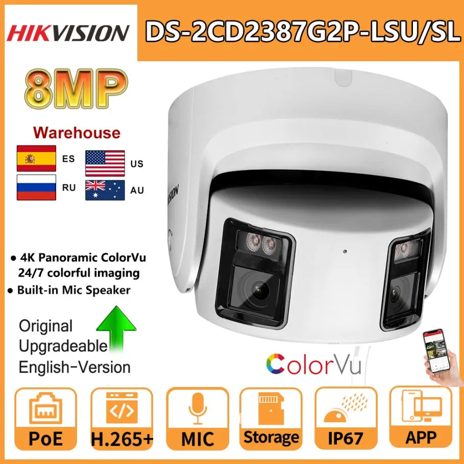Hikvision câmera ip 8mp panorâmica colorvu torre DS-2CD2387G2P-LSU/sl 4k segurança lente dupla cor noite microfone embutido alto-falante