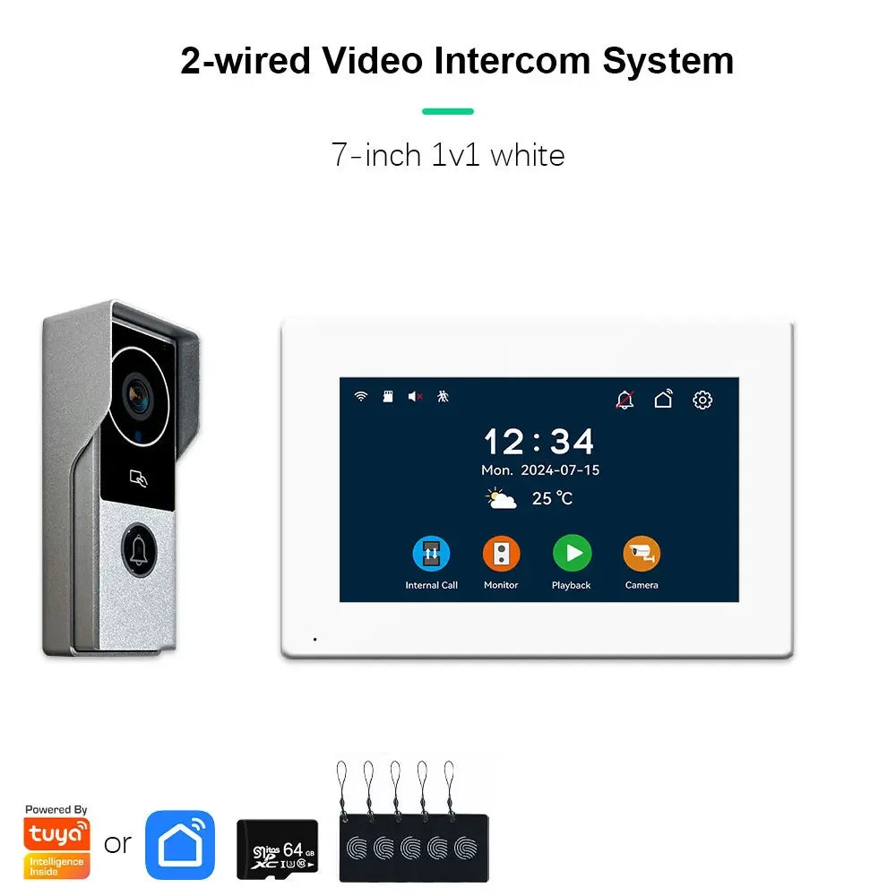 Tuya inteligente 1080p 2 fios visiophone campainha sistema de vídeo porteiro para casa metal porta telefone suporte câmera ip proteção segurança