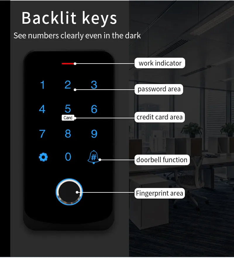 Waterproof NFC Bluetooth Tuya APP Controle De Acesso, Controle De Acesso De Impressão Digital Biométrico, Cartão RFID, Bloqueio Da Porta Do Teclado, 13.56Mhz