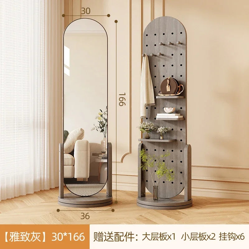 Retro espelho de corpo inteiro espelho de comprimento total cabide de chão multifuncional tridimensional rotativo integrado