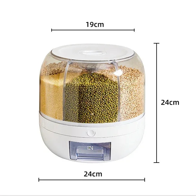 Dispensador rotativo de grãos para armazenamento de alimentos Grande recipiente selado Barril de arroz Dispensador de cereais Organizador de suprimentos de cozinha 6kg
