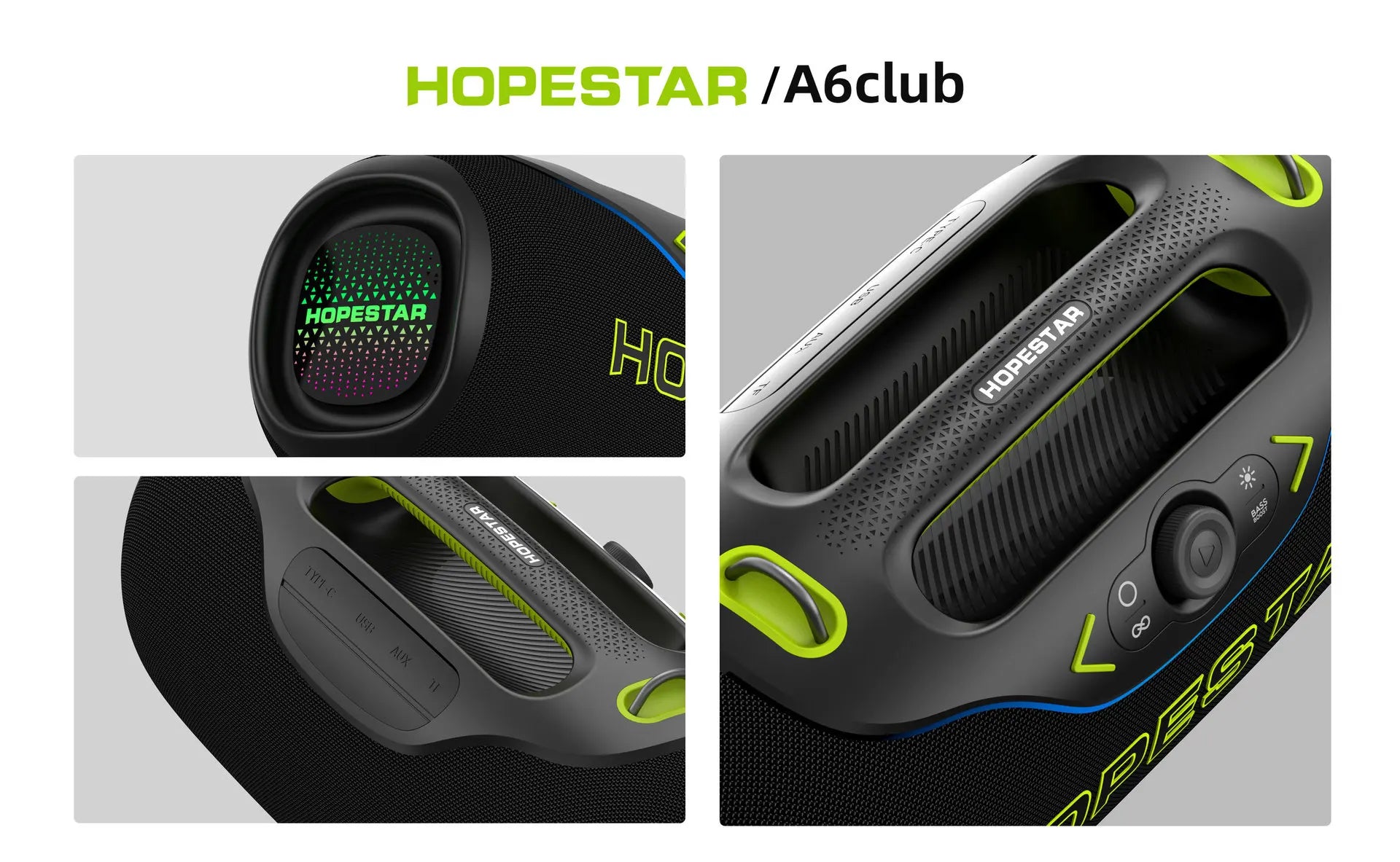 HOPESTAR A6 CLUB Alto-falante Bluetooth Super Bass 200W - Emparelhamento TWS de última geração, IPX6 à prova d'água, sistema de áudio portátil para festas ao ar livre