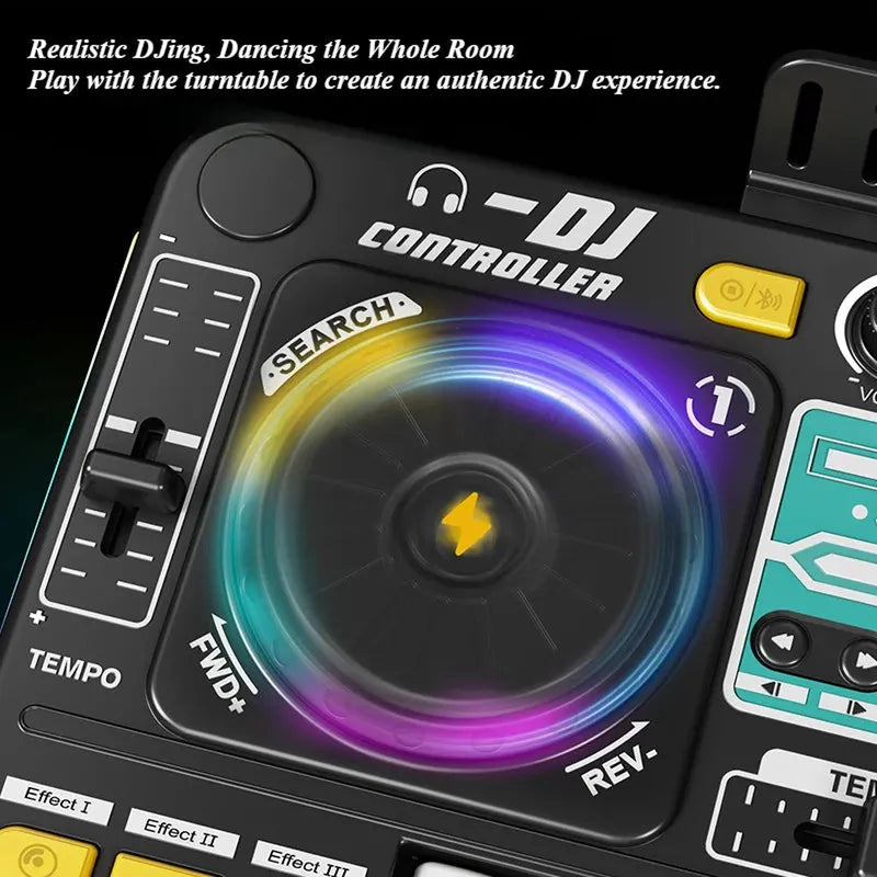 Kid DJ Mixer with Microphone Electronic Piano Keyboard Bluetooth DJ Turntable Console Junior Musical Instrument Christmas Gifts