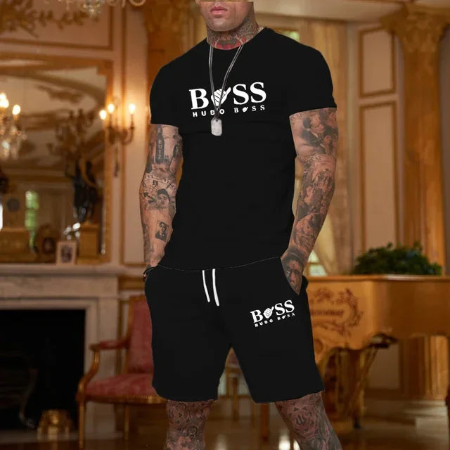 Conjunto de shorts masculinos, conjunto de duas peças, roupas de grife de luxo, liga elegante, academia, 2025