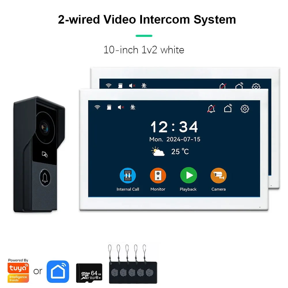 Tuya inteligente 1080p 2 fios visiophone campainha sistema de vídeo porteiro para casa metal porta telefone suporte câmera ip proteção segurança