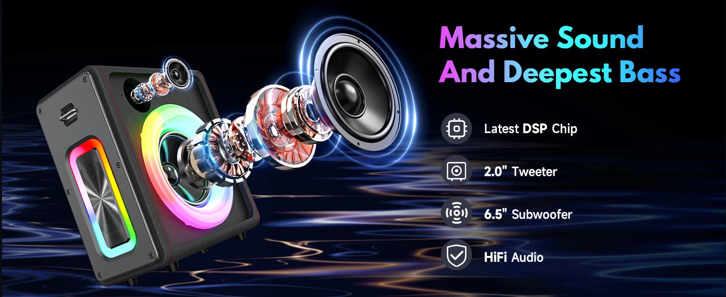 Máquina de karaokê portátil, alto-falante Bluetooth com microfones, sistema PA com 2 microfones de karaokê, luzes de discoteca para festas em casa