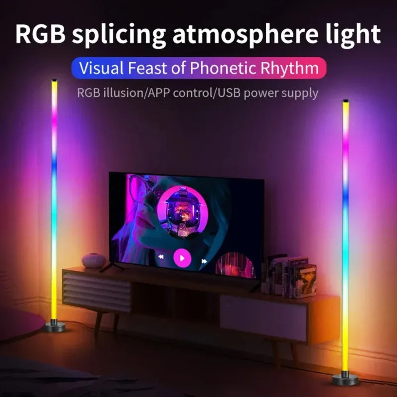 Luminária de Piso LED Inteligente RGB com Controle Remoto e APP, Sincronização Musical, Iluminação de Canto, Temporizador, Luminária Moderna para Sala de Estar e Jogos