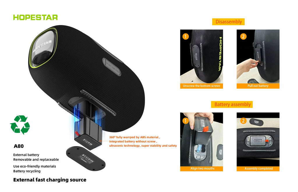 Hopestar a80 alto-falante profissional ao ar livre sem fio baixo subwoofer alto portátil leitor de áudio alto-falante com microfone