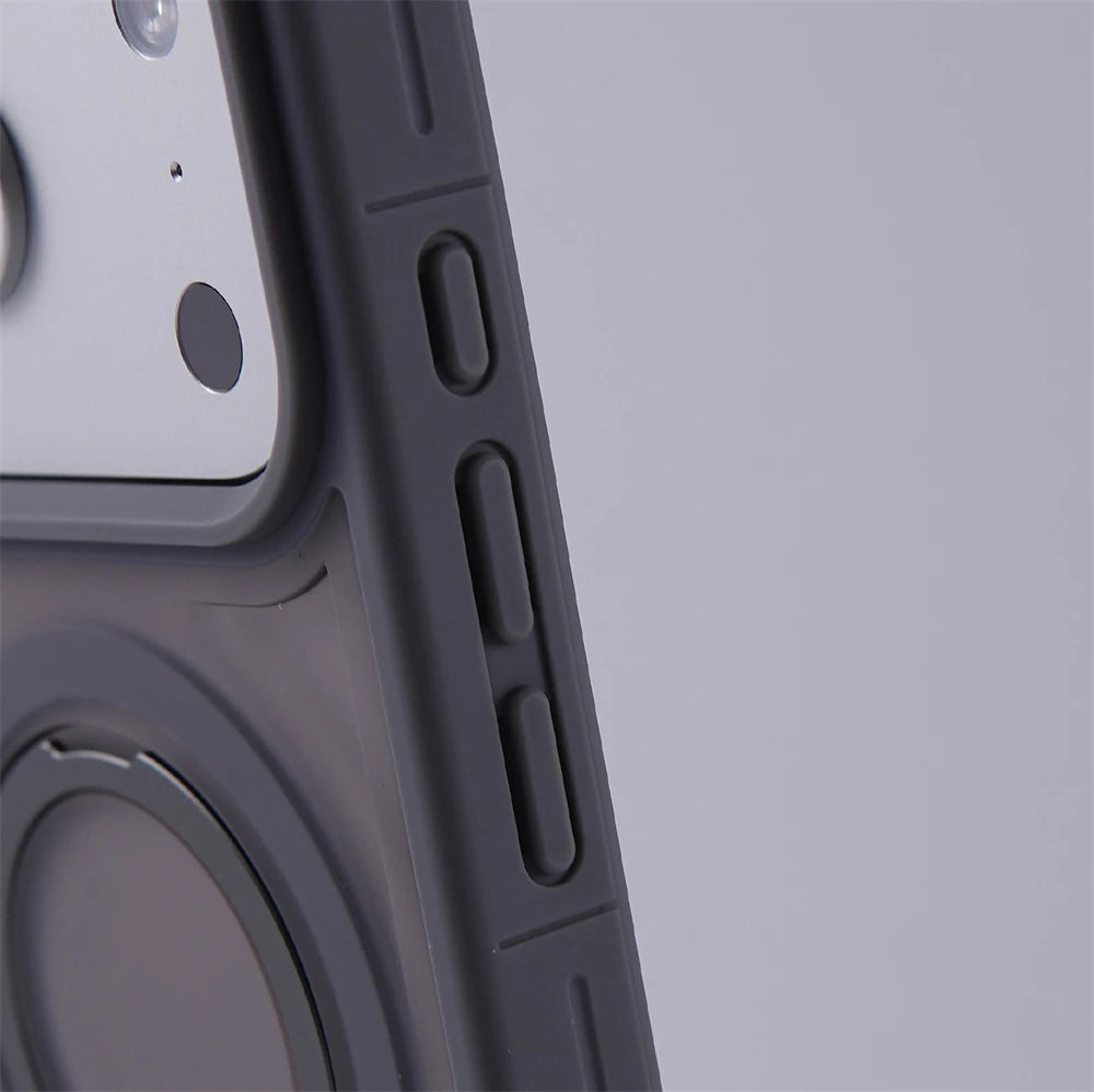 Capa amortecedora com suporte magnético translúcido fosco para iPhone 17 Pro Max Air 16 15 14 Plus 13 12 para Magsafe Capa de carga sem fio