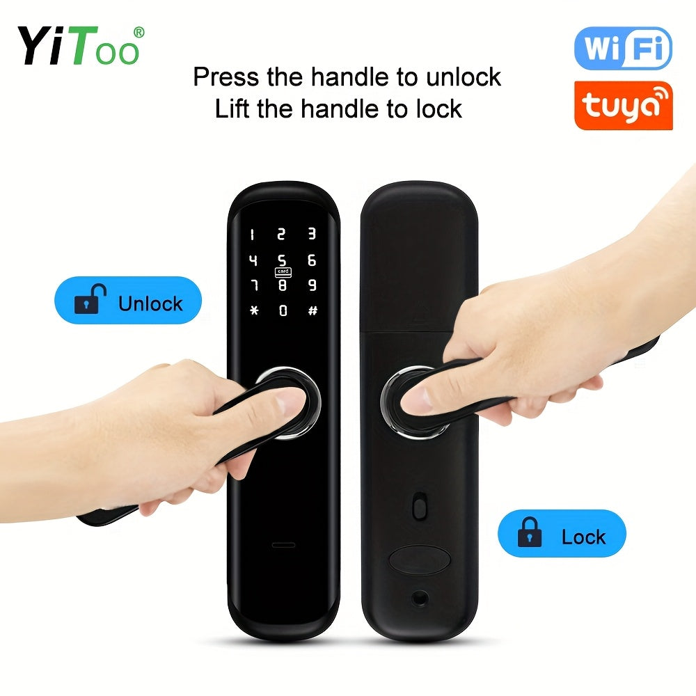 A Smart Door Lock with Five Unlocking Methods (Code, Fingerprint, Key, APP, RFID Card), a Fingerprint Door Lock, a Keyless Entry Lock with a Keypad, an App-Controlled TT Lock, Featuring NFC And a Reversible Handle, Suitable f