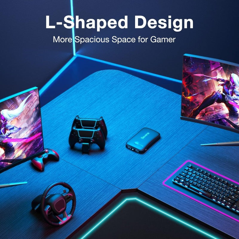 Large L-Shaped Desk Suitable for Home Office & Gaming Desk, Heavy-Duty Computer Desk with Corner Workstation, Modern Writing Table for Gaming Setup, Spacious Writing Workstation (Assembly Required) - -Standing