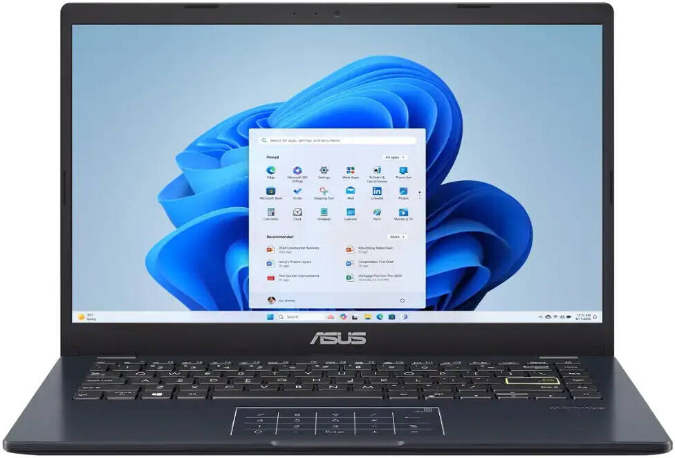 Notebook ASUS E410 de 14" FHD, Processador Intel Celeron N4500, 4GB de RAM, SSD de 64GB, Placa de vídeo dedicada UMA, Windows 11 Home no Modo S, Preto Estelar | E410KA-CL464