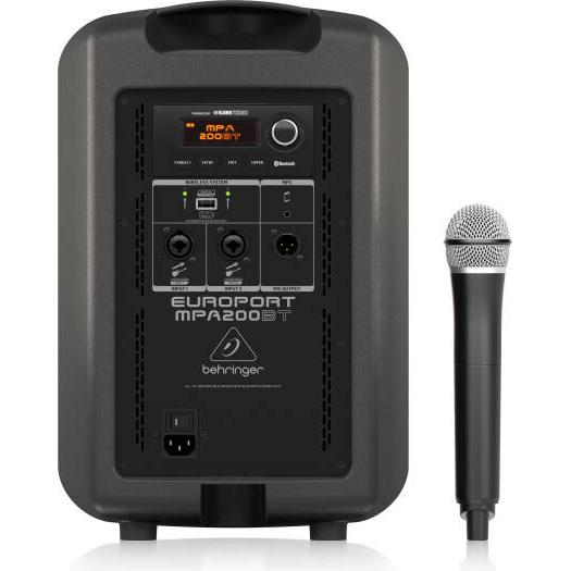 Behringer Europort MPA200BT Portable Bluetooth PA Speaker, 200W Class D Power, Built In Rechargeable Battery, 20 Hour Playtime, 4 Channel Mixer & Wireless ULM Mic Included | MPA200BT