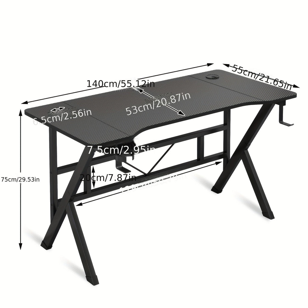 LAFULAIFU Computer Table - 110Cm/140Cm Desk Designed for Computers, Featuring a Headphone Hook And Cup Holder. It Boasts a Robust Metal And Wood Build, with a Modern Gaming Style Available in White Or Black
