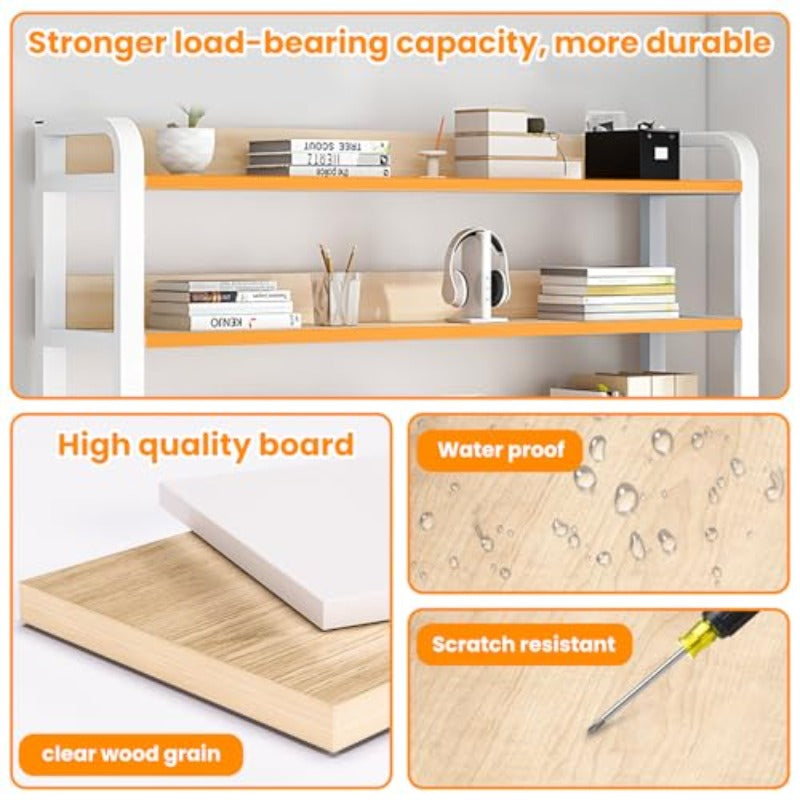 Modern Easy Office Desk | Computer Table with Bookshelf, Writing Desk for Home Office and Workstations, Small Space Study Table, 120*60*147.5cm (Maple)