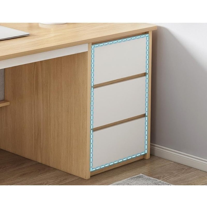 Home Office Desk with 3 Drawers And Bottom Open Shelf Wooden Computer Table with Storage Space Heavy Duty Office Table (Khaki - 140 50cm)