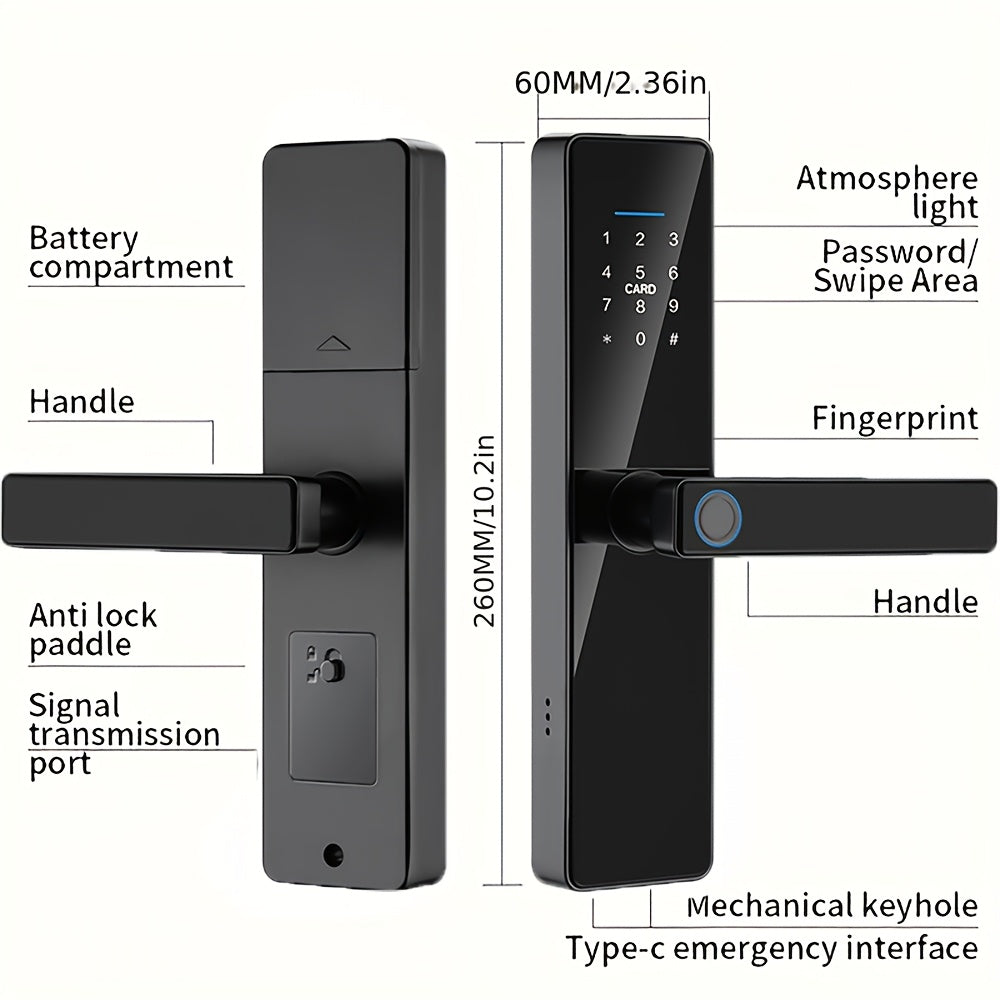Home Electronic Password Fingerprint Door Lock - Keyless Entry Door Lock, Easy Installation, Compatible with Tuya App Smart Door Lock, Digital Electronic Password Door Lock