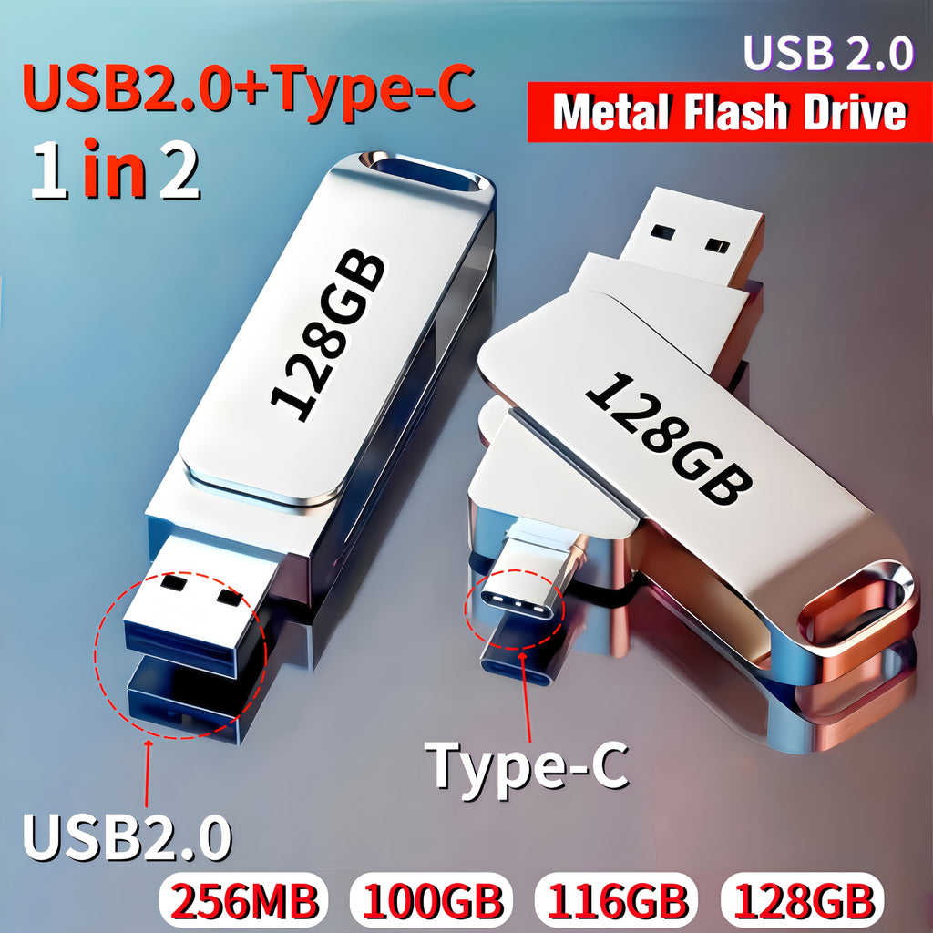Ultra Fast Dual Interface USB Flash Drive - Type-C&Usb 2.0, Compatible with Mobile Phones And Computers, High-Speed Data Transfer, Lightweight And Portable, Suitable for Business, Office And Entertainment, with Capacities of